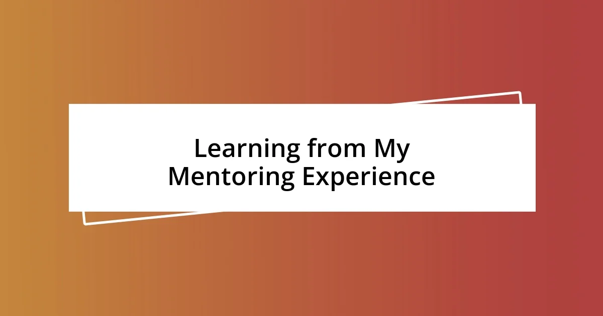 Learning from My Mentoring Experience